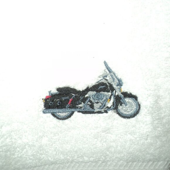 Motorcycle Embroidered Hand Towel White Luxury Wamsutta Vintage 30" x 16" NEW - Picture 1 of 5